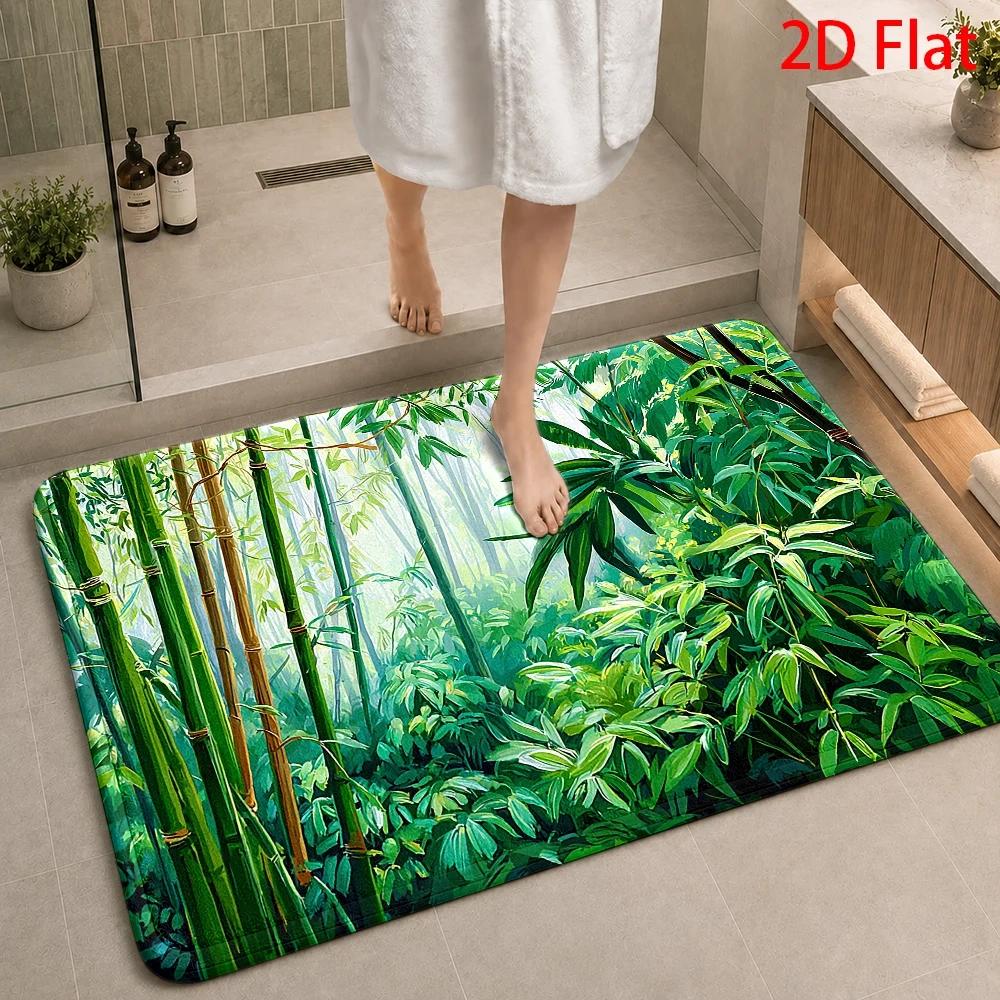 Bamboo Bath Mat - Tropikal Bambu Orman Desenli Banyo Halısı,