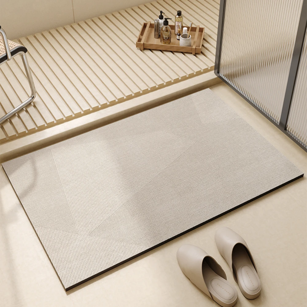 Bamboo Bath Mat - Hafif Kahve Rengi Geometrik Çizgili Diatomit